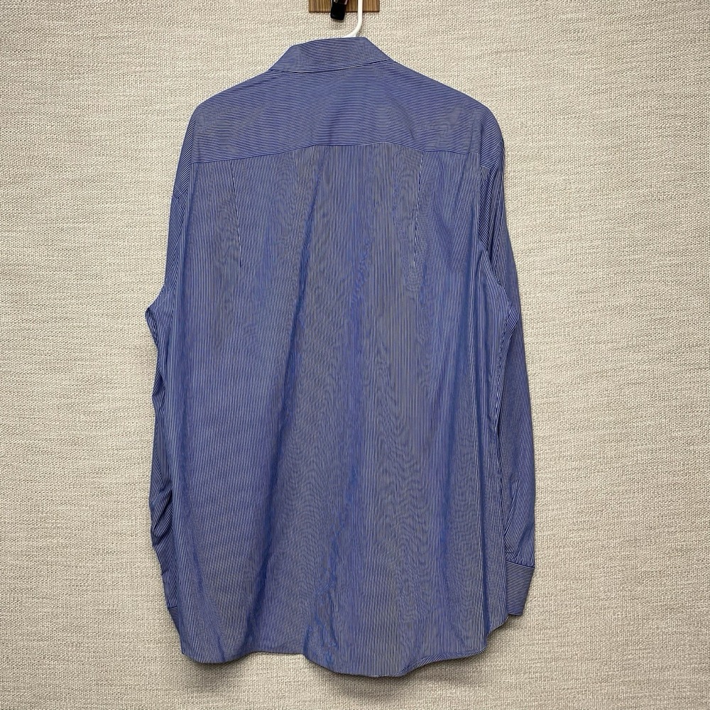 Ermenegildo Zegna Shirt 16.5 42 L/S Button Down Blue White Fine Stripe FLAWS - Picture 3 of 12
